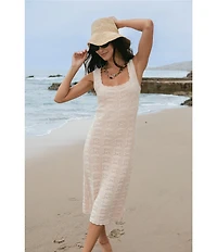 French Connection Nellis Crochet Knit Square Neck Sleeveless Fitted Dress