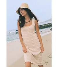French Connection Nellis Crochet Knit Square Neck Sleeveless Fitted Dress