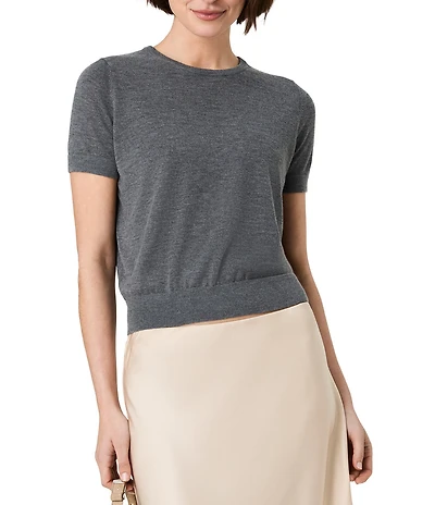 French Connection Nola Fine Knit Round Neck Short Sleeve Sweater