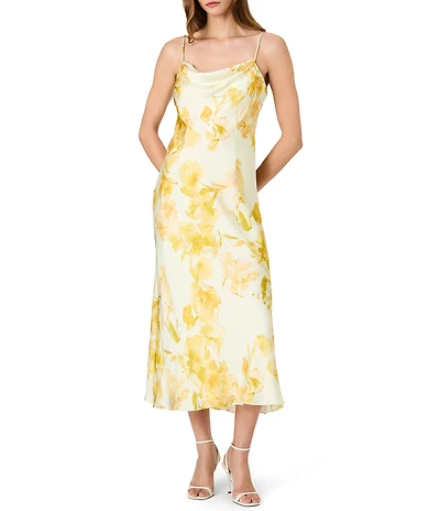 French Connection Oona Satin Sophie Fleur Cowl Neck Sleeveless Maxi Dress