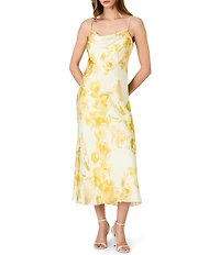 French Connection Oona Satin Sophie Fleur Cowl Neck Sleeveless Maxi Dress