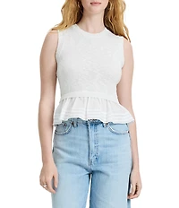 French Connection Pascale Poplin Mixed Media Round Neck Sleeveless Fit and Flare Top