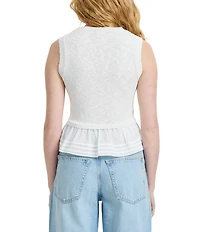 French Connection Pascale Poplin Mixed Media Round Neck Sleeveless Fit and Flare Top