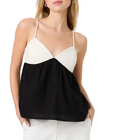 French Connection Phoebe Ponte Alicia Linen Flared V-Neck Sleeveless Strappy Top