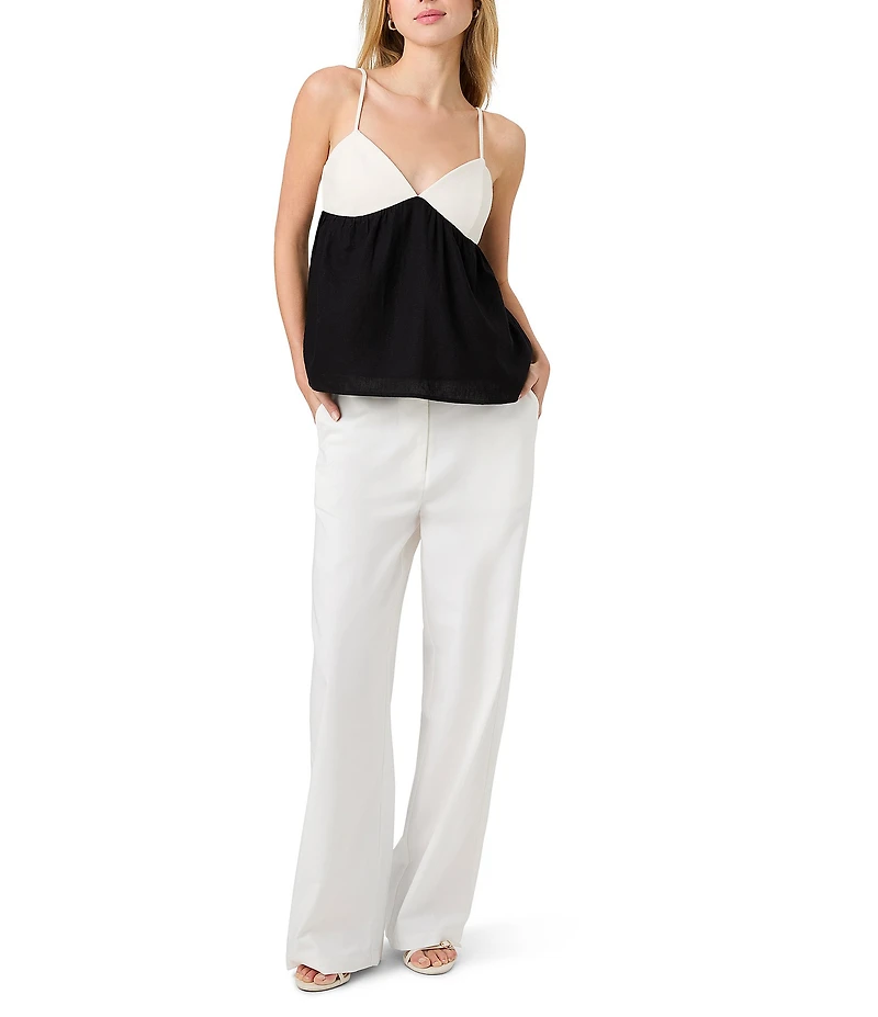 French Connection Phoebe Ponte Alicia Linen Flared V-Neck Sleeveless Strappy Top