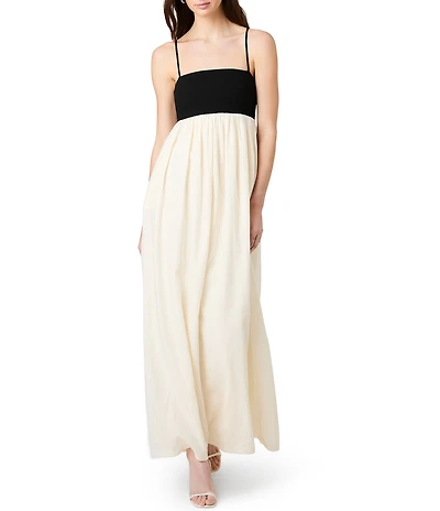 French Connection Phoebe Ponte Alicia Linen Square Neck Sleeveless Empire Waist Maxi Dress