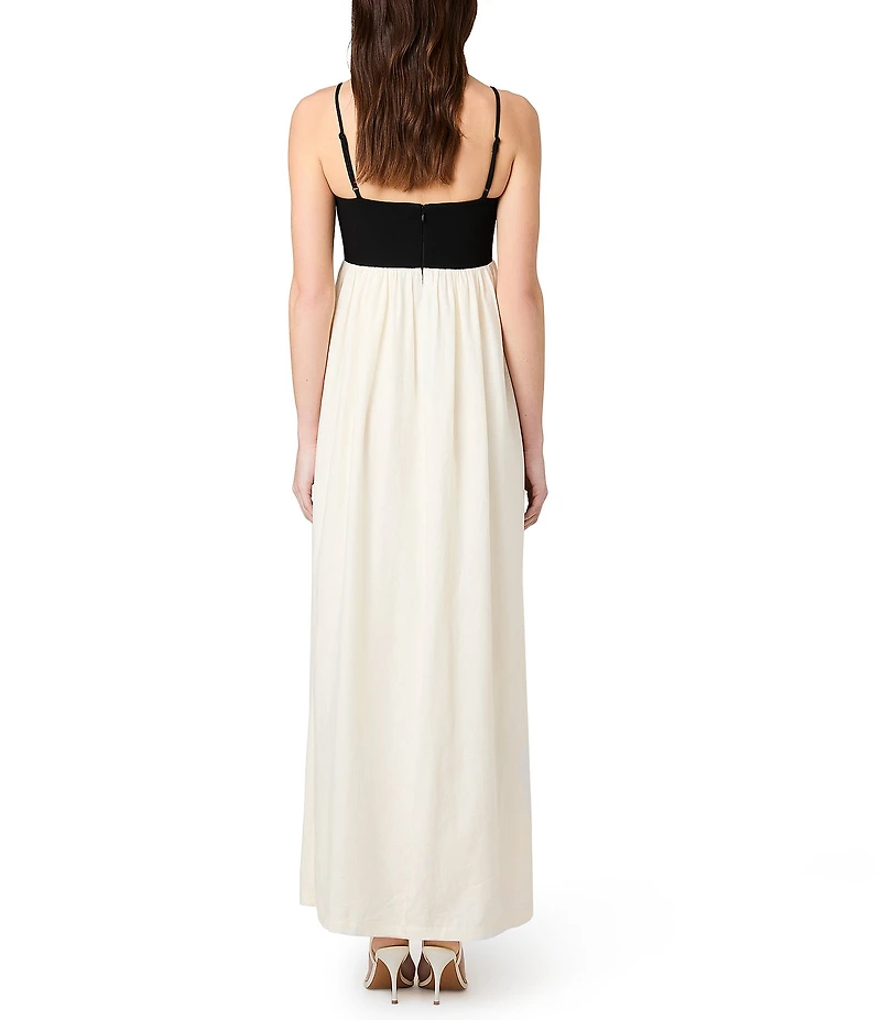 French Connection Phoebe Ponte Alicia Linen Square Neck Sleeveless Empire Waist Maxi Dress