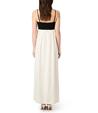 French Connection Phoebe Ponte Alicia Linen Square Neck Sleeveless Empire Waist Maxi Dress