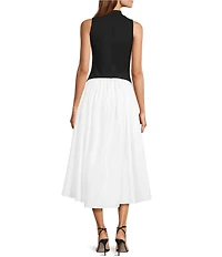 French Connection Ponte Combo Halter Neck Sleeveless Midi Dress