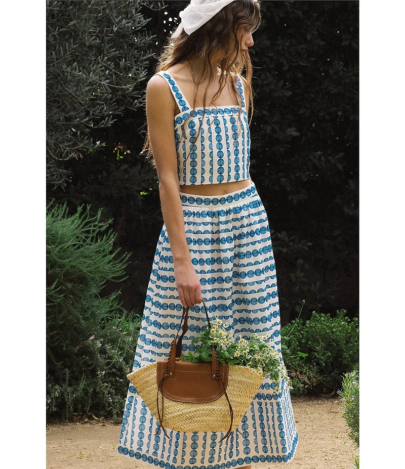French Connection Printed Structured Taffeta A-Line Geometric Stripe Coordinating Midi Skirt