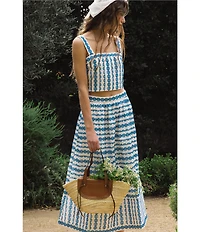 French Connection Printed Structured Taffeta A-Line Geometric Stripe Coordinating Midi Skirt