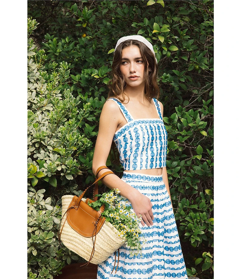 French Connection Printed Structured Taffeta A-Line Geometric Stripe Coordinating Midi Skirt
