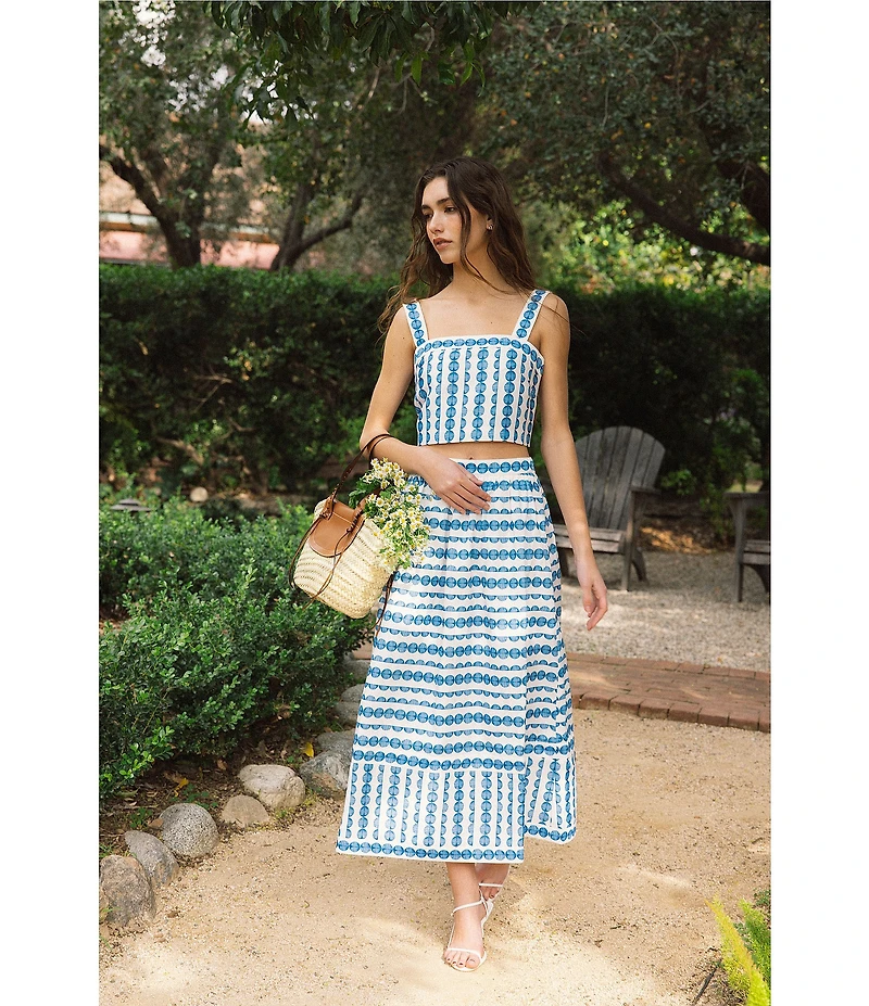 French Connection Printed Structured Taffeta A-Line Geometric Stripe Coordinating Midi Skirt