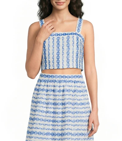 French Connection Printed Structured Taffeta Square Neck Sleeveless Coordinating Top