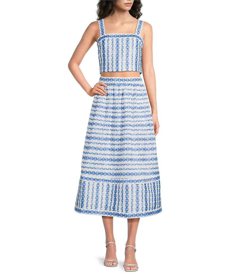 French Connection Printed Structured Taffeta Square Neck Sleeveless Coordinating Top