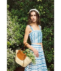 French Connection Printed Structured Taffeta Square Neck Sleeveless Geometric Stripe Coordinating Top