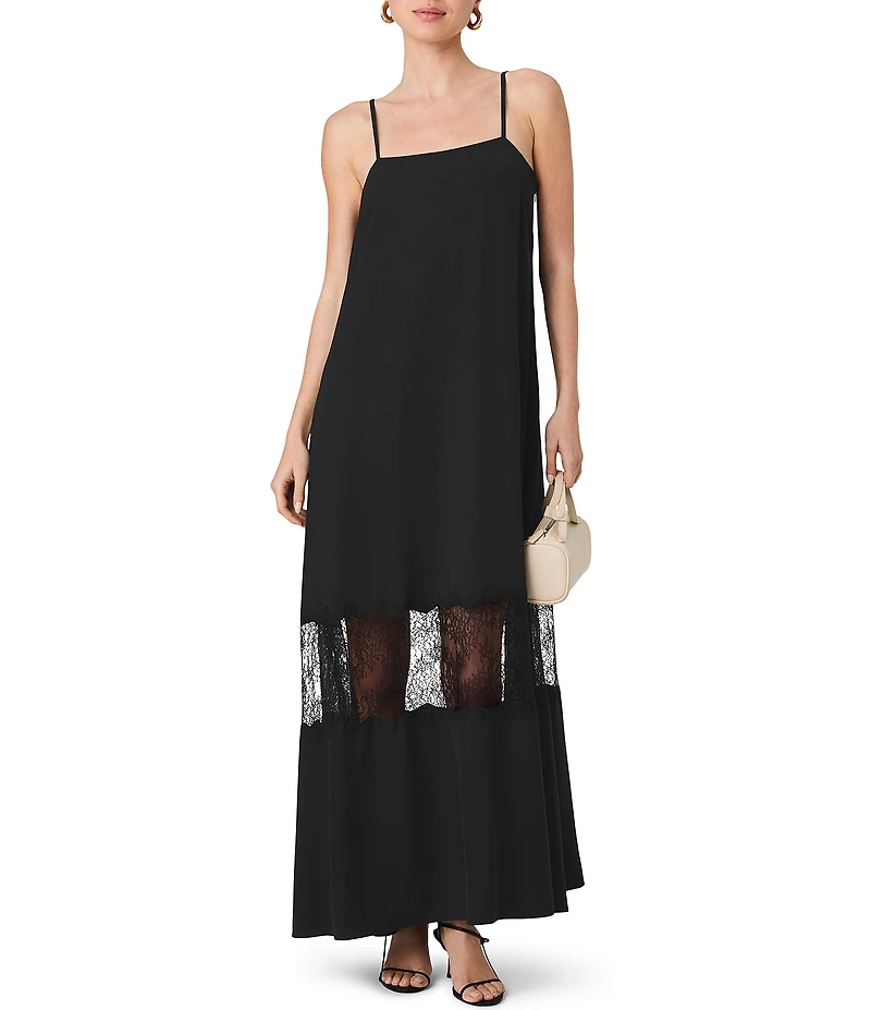 French Connection Quinn Crepe Lace Square Neck Sleeveless Maxi Dress