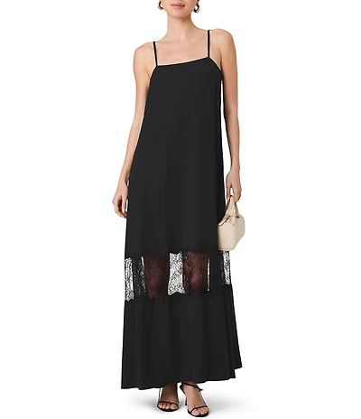 French Connection Quinn Crepe Lace Square Neck Sleeveless Maxi Dress