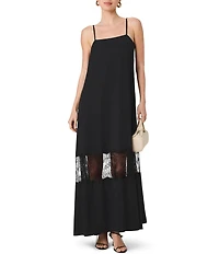 French Connection Quinn Crepe Lace Square Neck Sleeveless Maxi Dress