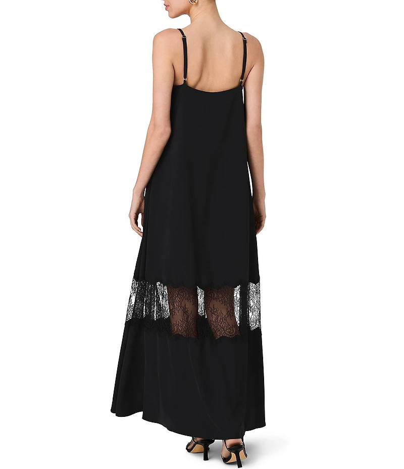 French Connection Quinn Crepe Lace Square Neck Sleeveless Maxi Dress