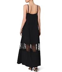 French Connection Quinn Crepe Lace Square Neck Sleeveless Maxi Dress
