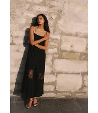 French Connection Quinn Crepe Lace Square Neck Sleeveless Maxi Dress