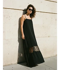 French Connection Quinn Crepe Lace Square Neck Sleeveless Maxi Dress