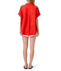 French Connection Rhodes Poplin Collared V-Neck Short Sleeve Top