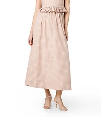 French Connection Rhodes Poplin Gingham Print Ruched Waist Coordinating Midi Skirt