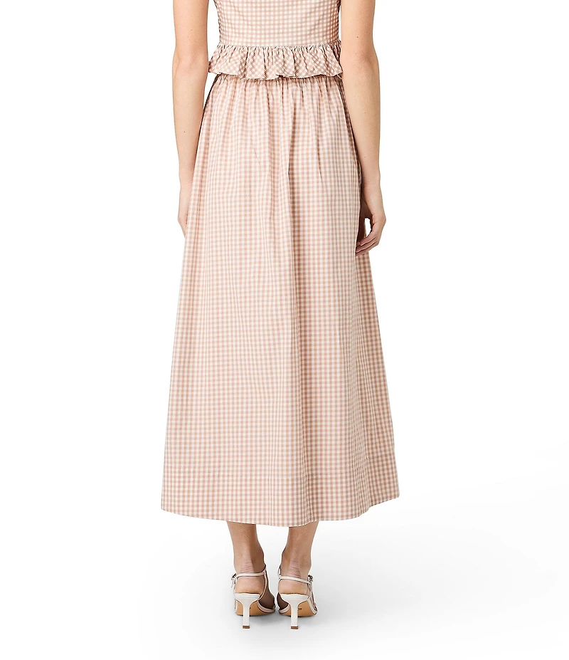 French Connection Rhodes Poplin Gingham Print Ruched Waist Coordinating Midi Skirt