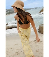 French Connection Rhodes Poplin Nico Stripe Drawstring Waist Wide Leg Pant