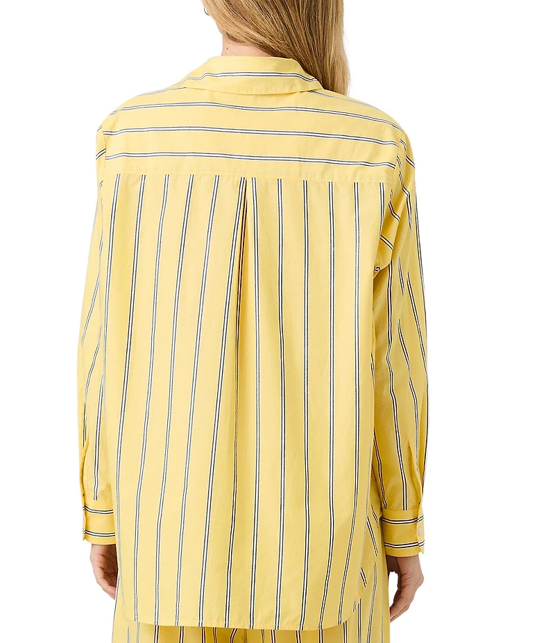 French Connection Rhodes Poplin Nico Stripe Point Collar Long Sleeve Button Front Shirt