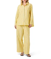 French Connection Rhodes Poplin Nico Stripe Point Collar Long Sleeve Button Front Shirt