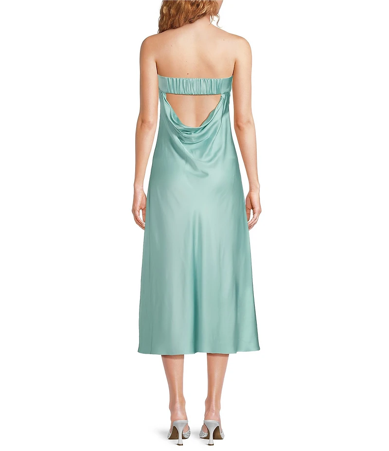 French Connection Satin Strapless Fit & Flare Midi Dress