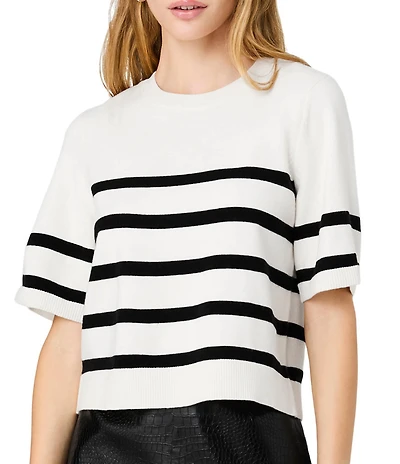French Connection Sloane Knit Stripe Round Neck Short Sleeve Top