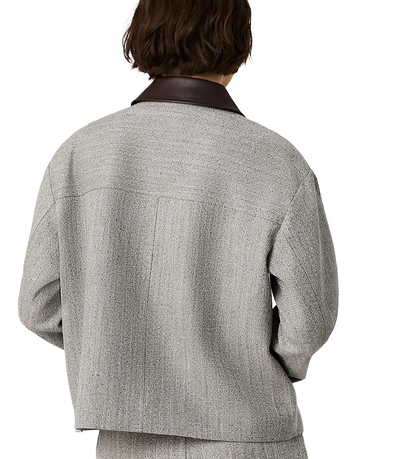 French Connection Speckled Herringbone Suiting Collared Long Sleeve Cropped Jacket