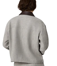 French Connection Speckled Herringbone Suiting Collared Long Sleeve Cropped Jacket