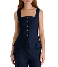 French Connection Square Neck Sleeveless Button Front Coordinating Twill Top