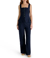 French Connection Square Neck Sleeveless Button Front Coordinating Twill Top