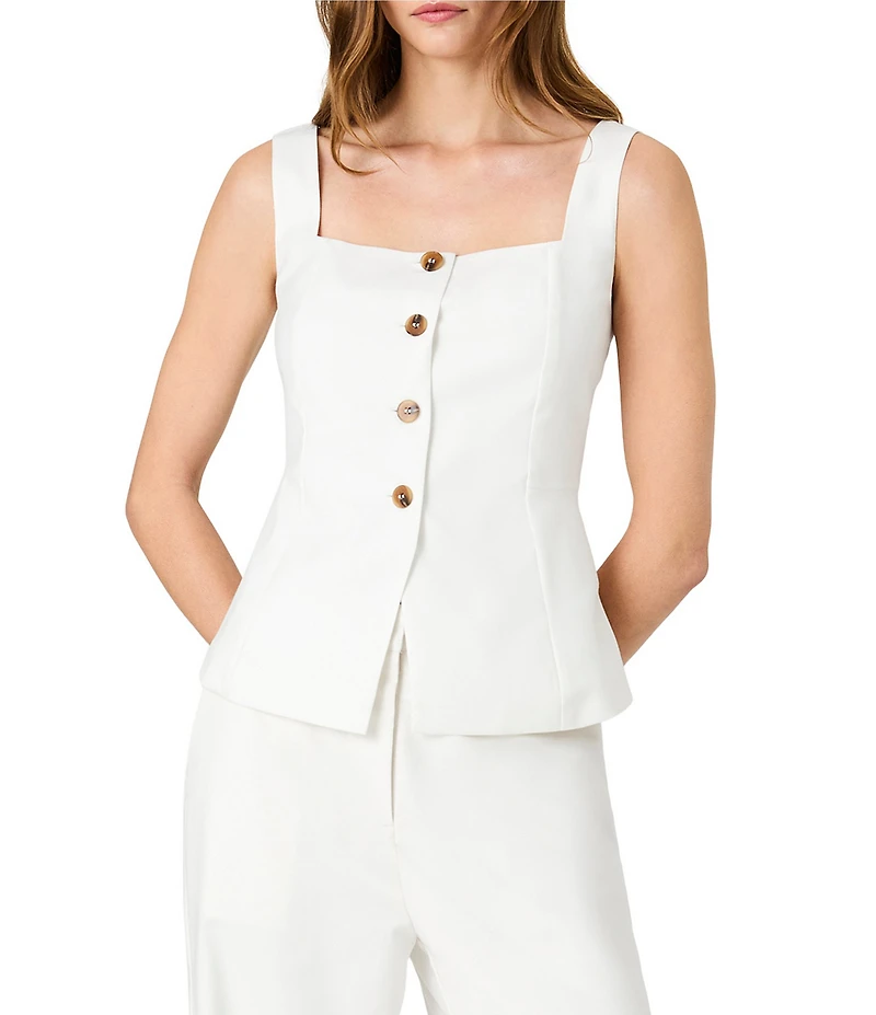 French Connection Square Neck Sleeveless Button Front Coordinating Twill Top