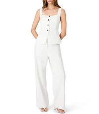 French Connection Square Neck Sleeveless Button Front Coordinating Twill Top