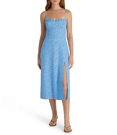 French Connection Stacey Fleur Echo Crepe Sweetheart Neck Sleeveless Strappy Midi Dress