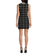 French Connection Stretch Knit Checked Print Crew Neck Sleeveless Mini Dress