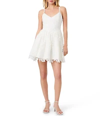 French Connection Structured Lace V-Neck Sleeveless Ballerina Mini Dress