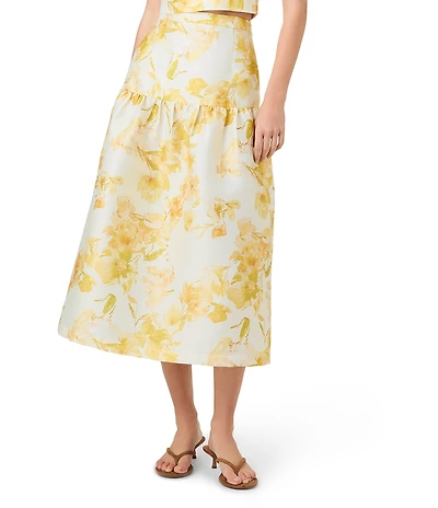 French Connection Structured Taffeta Sophie Fleur Printed Coordinating Fit and Flare Midi Skirt