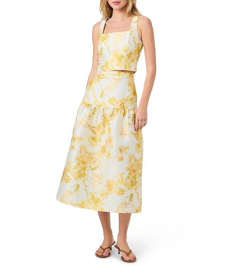 French Connection Structured Taffeta Sophie Fleur Printed Coordinating Fit and Flare Midi Skirt
