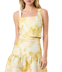 French Connection Structured Taffeta Sophie Fleur Printed Square Neck Sleeveless Coordinating Cropped Top