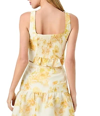 French Connection Structured Taffeta Sophie Fleur Printed Square Neck Sleeveless Coordinating Cropped Top