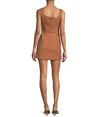 French Connection Structured Tweed Square Neck Sleeveless Button Front Mini Dress