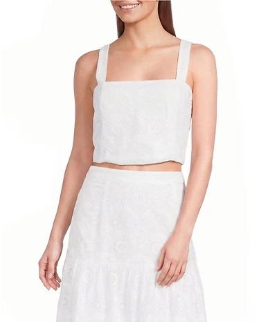 French Connection Svea Floral Eyelet Square Neck Sleeveless Cropped Coordinating Top